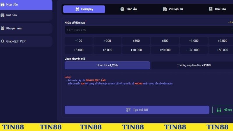 Đăng nhập và chọn vào trang nạp tiền