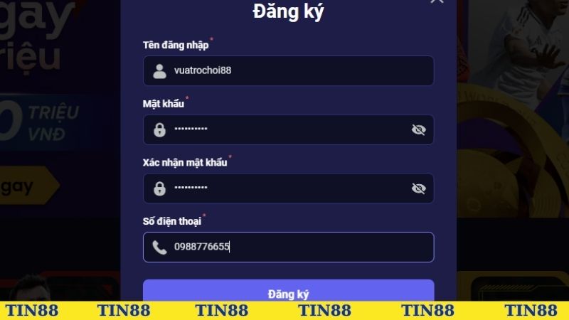 Hoàn tất thông tin dựa theo form của nhà cái