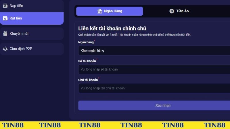 Tìm đến mục rút tiền tại trang chủ chính của nhà cái